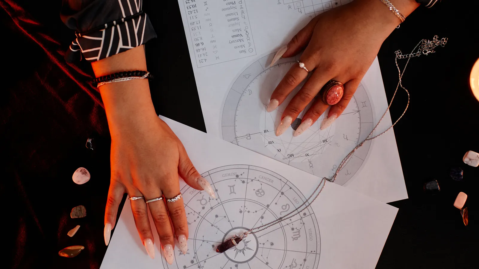 should i quit my job: Hands reviewing a star chart beside a glowing night
